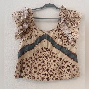 Ulla Johnson Beige and Burgundy Ruffle Blouse